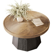 Round Coffee Table, 31.5" Farmhouse Modern Circle Center Table, Brown