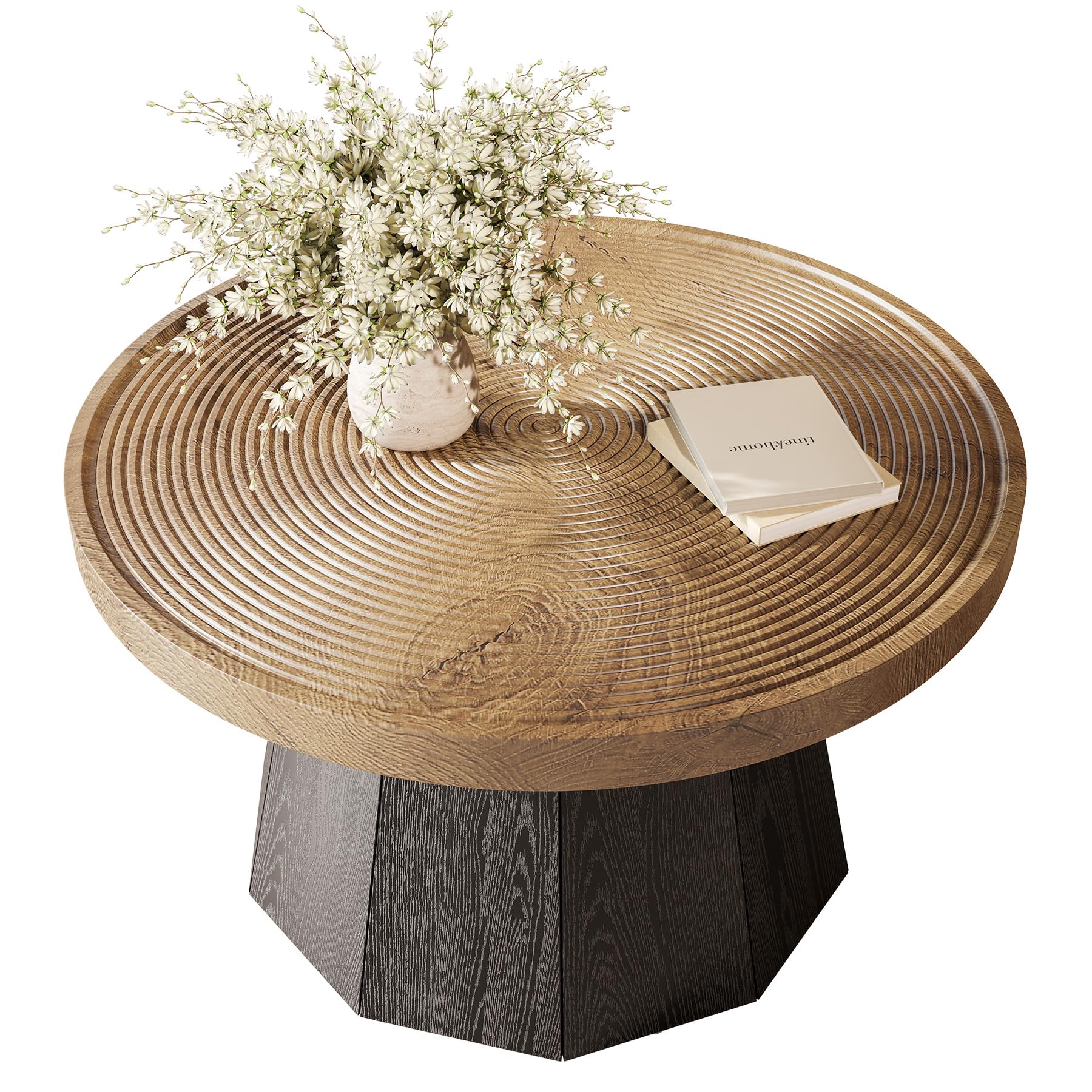 LITTLE TREE Round Coffee Table for Living Room, 31.5-Inch Farmhouse Center Table, Modern Circle Wooden Tea Tables for Office, Small Space, Reception, Brown