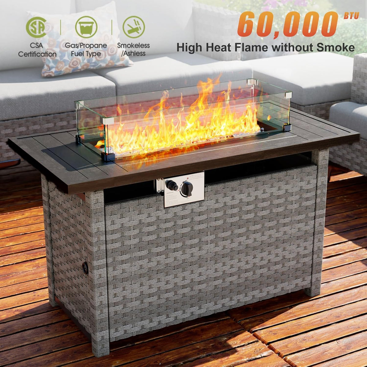 Rattan Propane Fire Pit Table