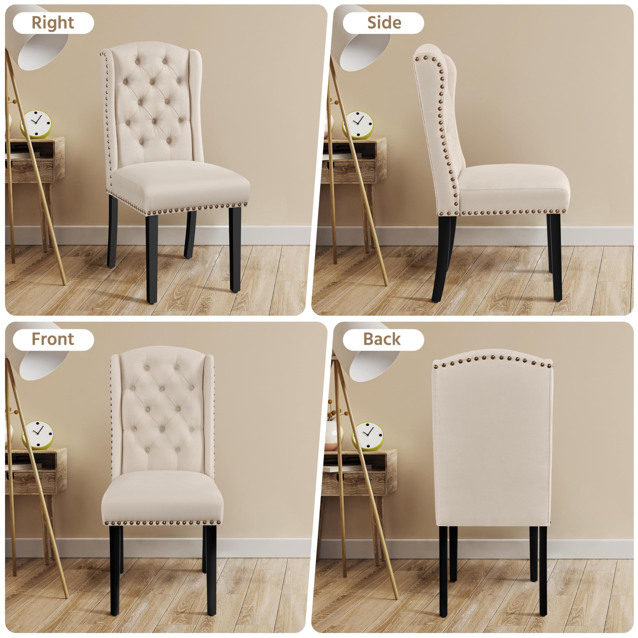 Upholstered Dining Chairs with Nailhead Trims & Button Tufting