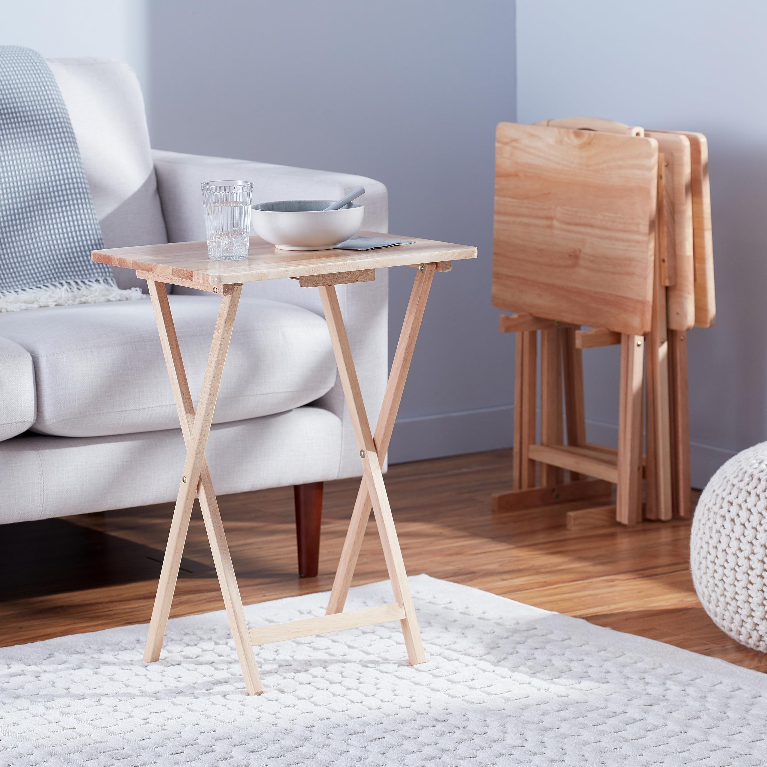 Folding TV Tray Tables with Storage Rack, Set of 4