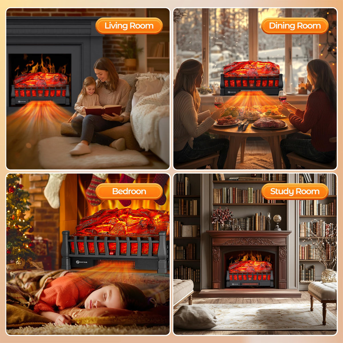 Electric Fireplace Logs Inserts Heater with Remote Control for Home Decor
