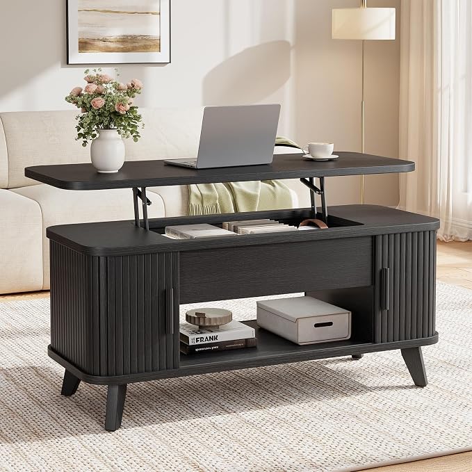 Mid Century Lift Top Coffee Table with Hidden Storage, Brown
