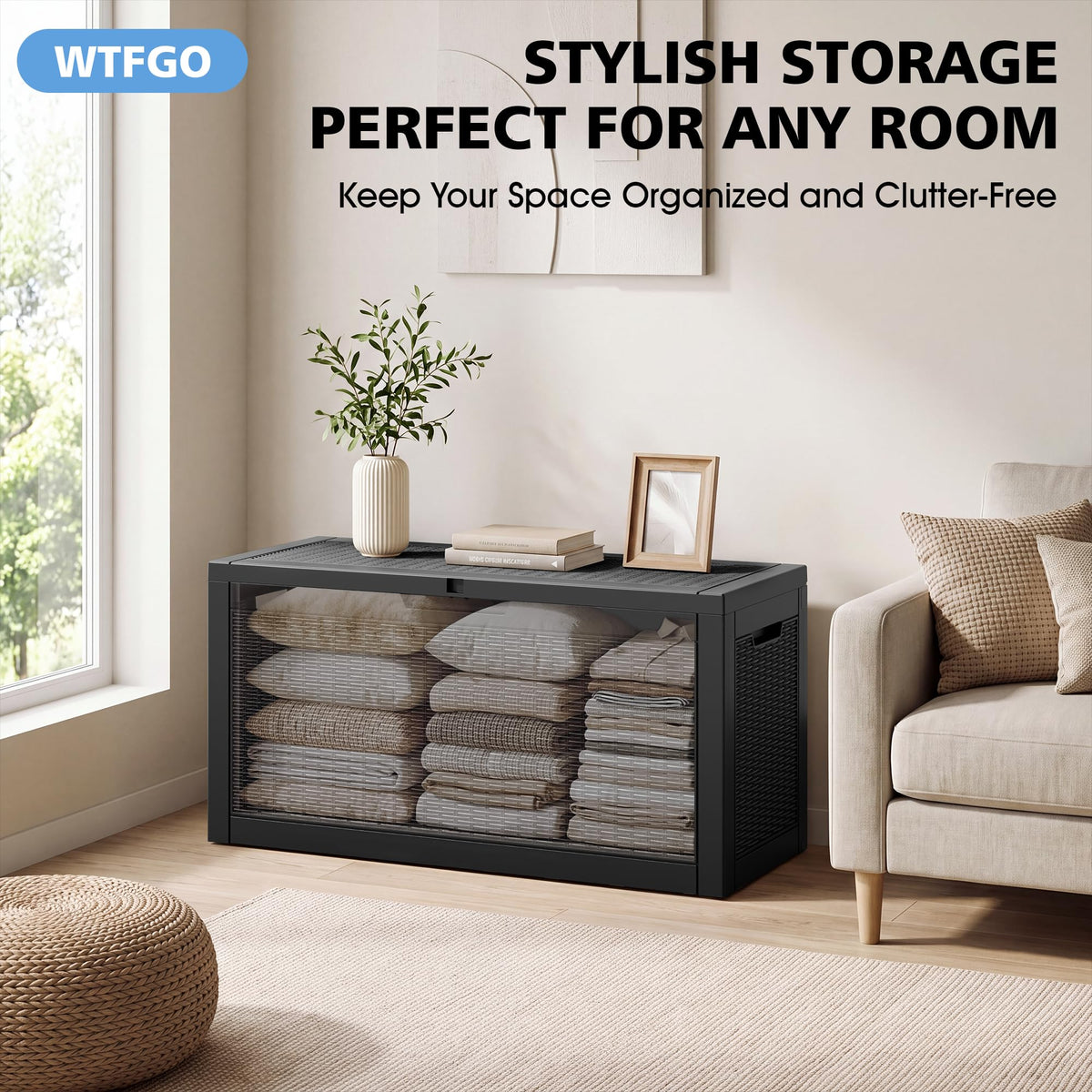 WTFGO Outdoor Storage Box Waterproof, 80 Gallon Deck Box for Patio Storage