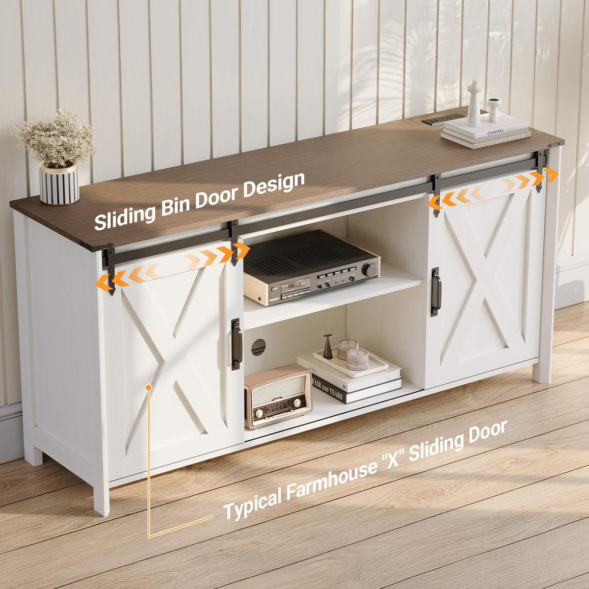 Claiks Farmhouse TV Stand, 57 Inch, White