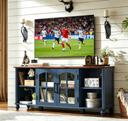 RWYHG Farmhouse TV Stand for 60 Inch TV, Wood Entertainment Center with Adjustable Shelves & Glass Door Storage Cabinet,Television Stands for 65" TVS,TV Console Table for Living Room,Bedroom,Navy Blue
