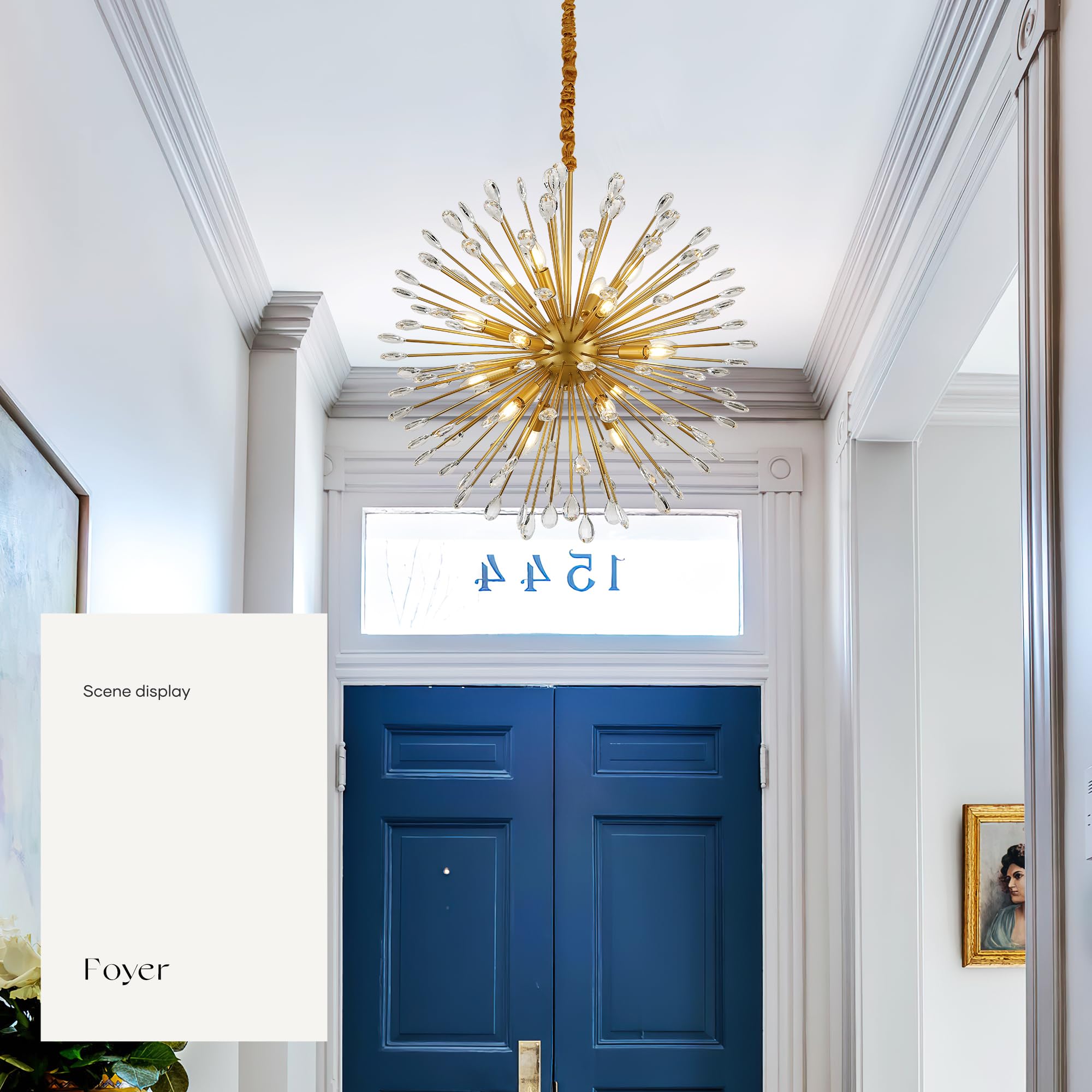 Aol furin 16-Light Gold Sputnik Chandeliers, 31" Starburst Firework Pendant Light fixtures, Mid-Century Modern Satellite Ceiling Lights for Dining Room, Kitchen, Bedroom, Living Room, E12
