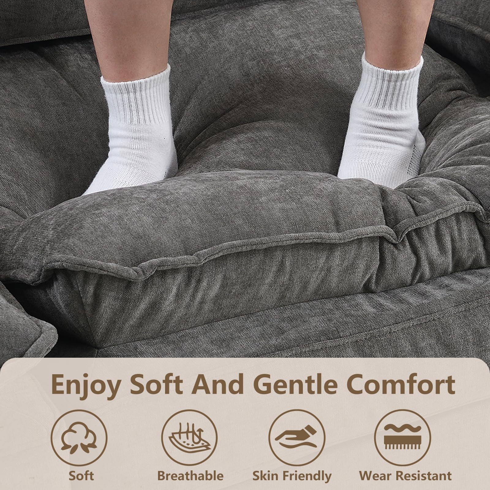 Hawarida Modular Sectional U Shaped Sofa Couches for Living Room, Cloud Couch with Movable Ottoman, Comfy Chenille Sofa with Pillow for Bedroom and Apartment, Dark Grey