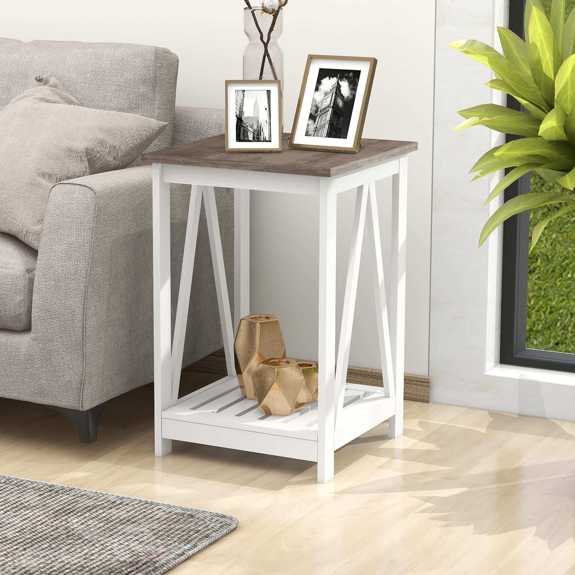 Farmhouse Coffee Table & End Table Set with Slats Storage