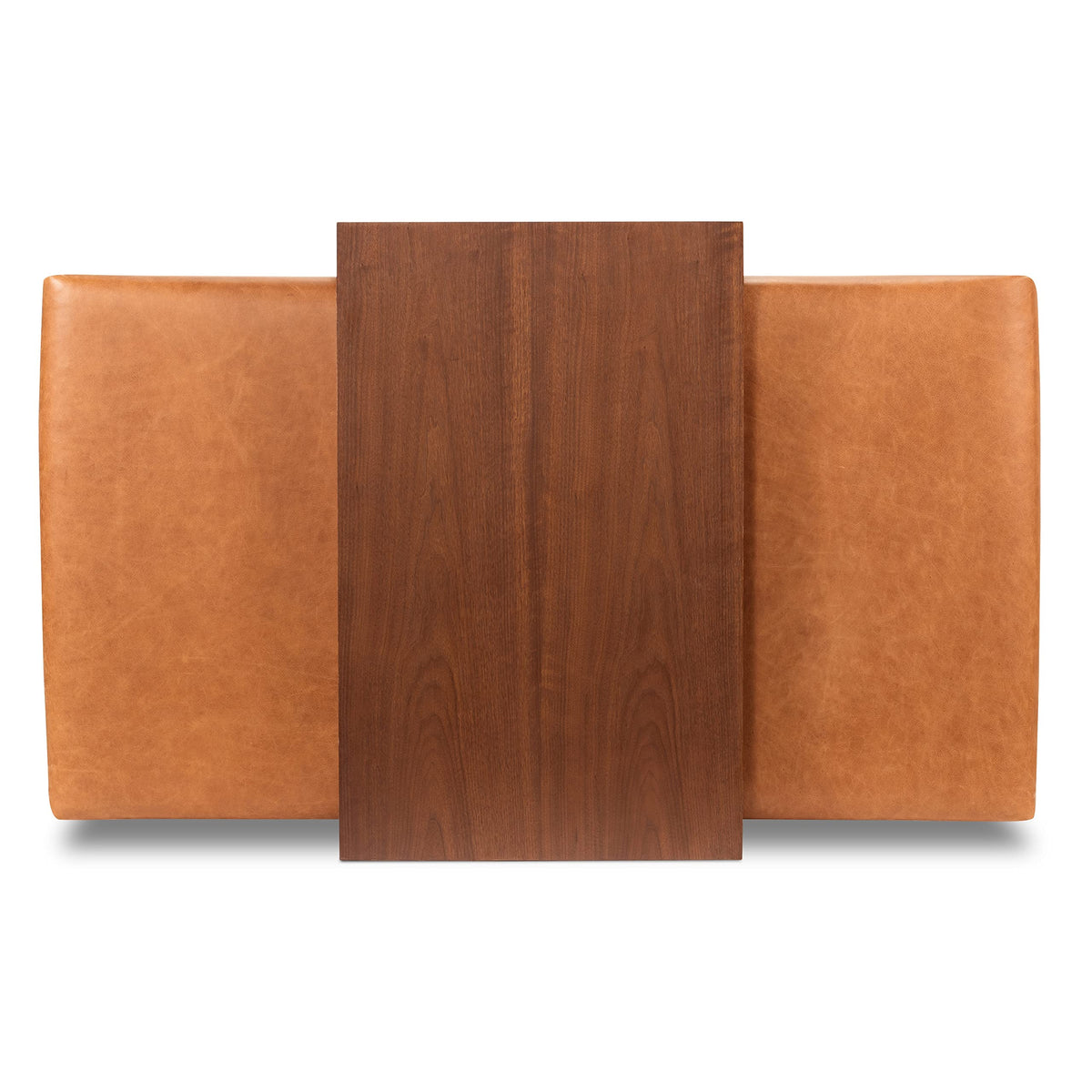 Tan Leather Ottoman with Walnut Table