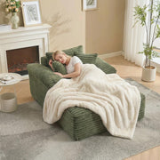 Amenitlif Convertible Corduroy Lounge Chair Sofa Bed, Oversized Floor Chaise Couch, Armless Sleeper Chair for Living Room, Cozy Reading Lounge, No Assembly Required, Green