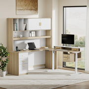 Electric Standing Desk Set with Hutch & Executive Desk