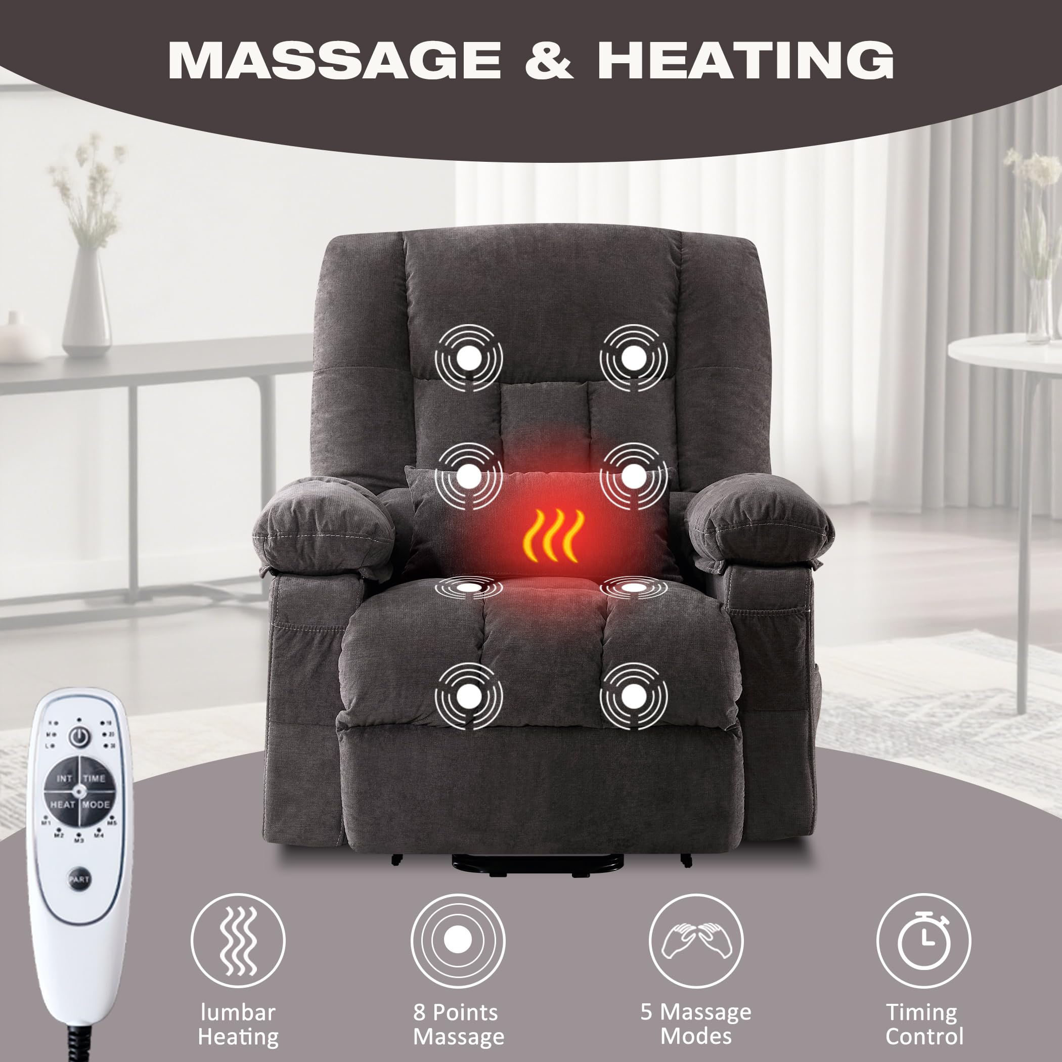 Power Lift Recliner Chair with Massage & Heat
