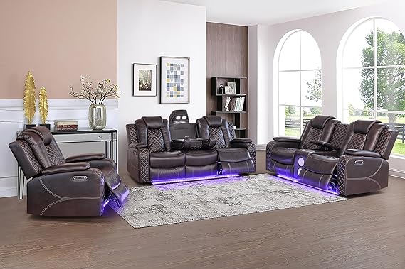 3-Piece Power Recliner Sofa Set with LED & Bluetooth