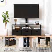 JUSTOGO TV Stand with Mount and Power Outlet, TV Stand Mount with Storage for Living Room, Entertainment Center with LED Lights for 45 55 60 65 inch, Height Adjustable Media Console, Black