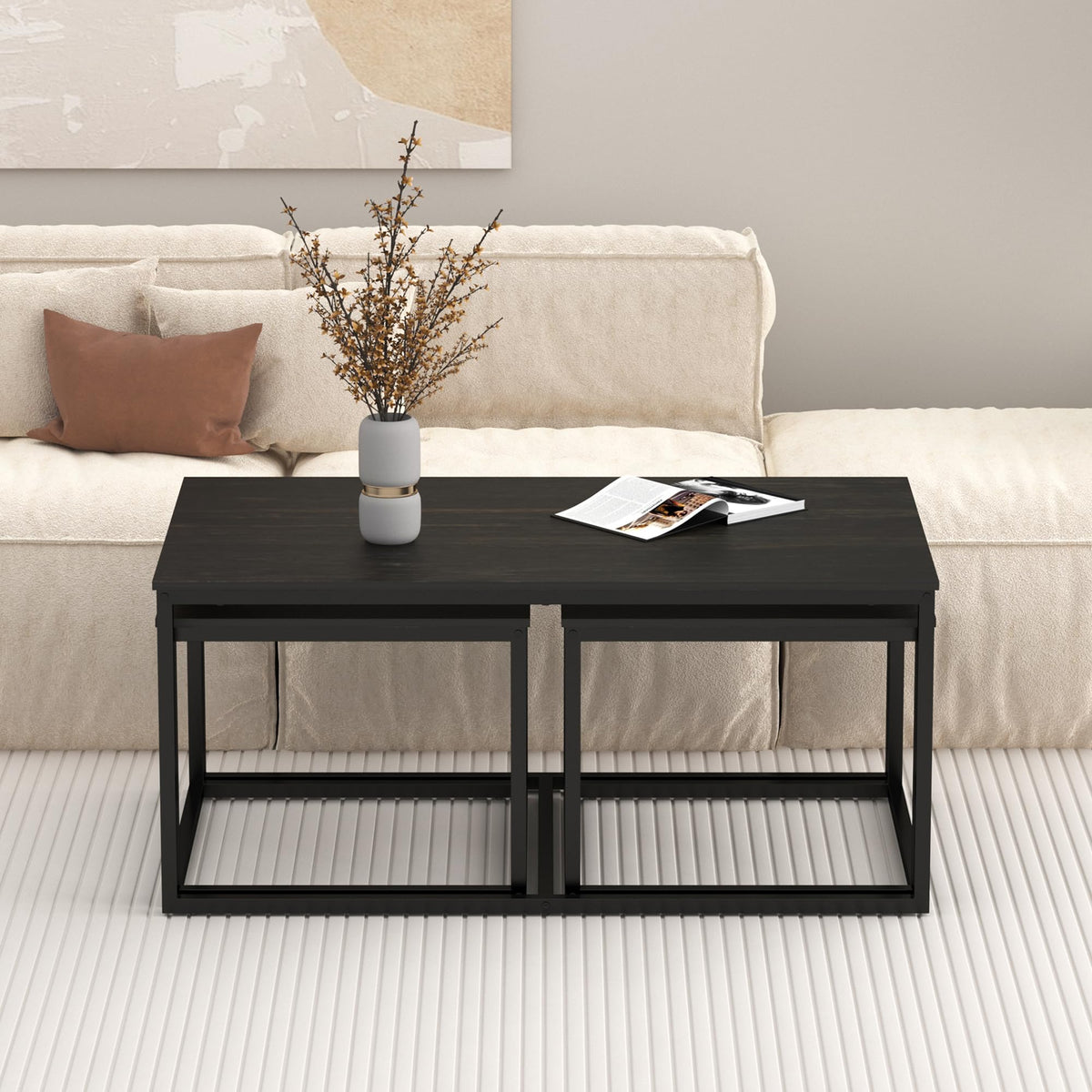 NAIYUFA Nesting Coffee Tables,3 Piece Living Room Coffee Table,Industrial Rectangular Coffee Table Set,End Table Side Tables for Living Room Bedroom(Black)