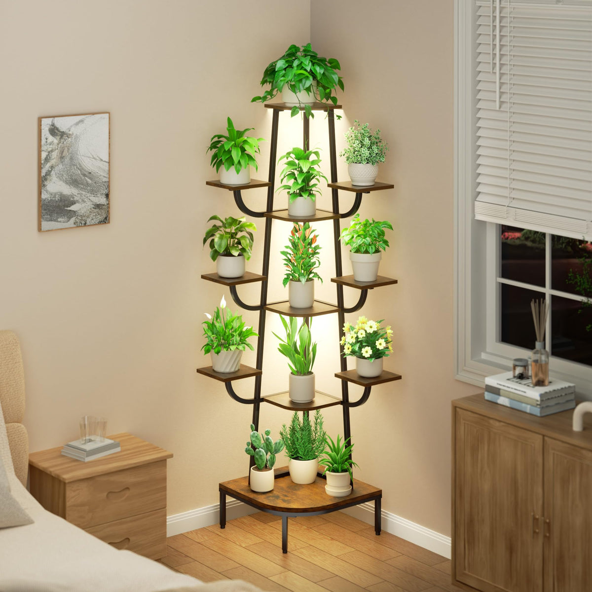 8-Tier Corner Plant Stand with Grow Light