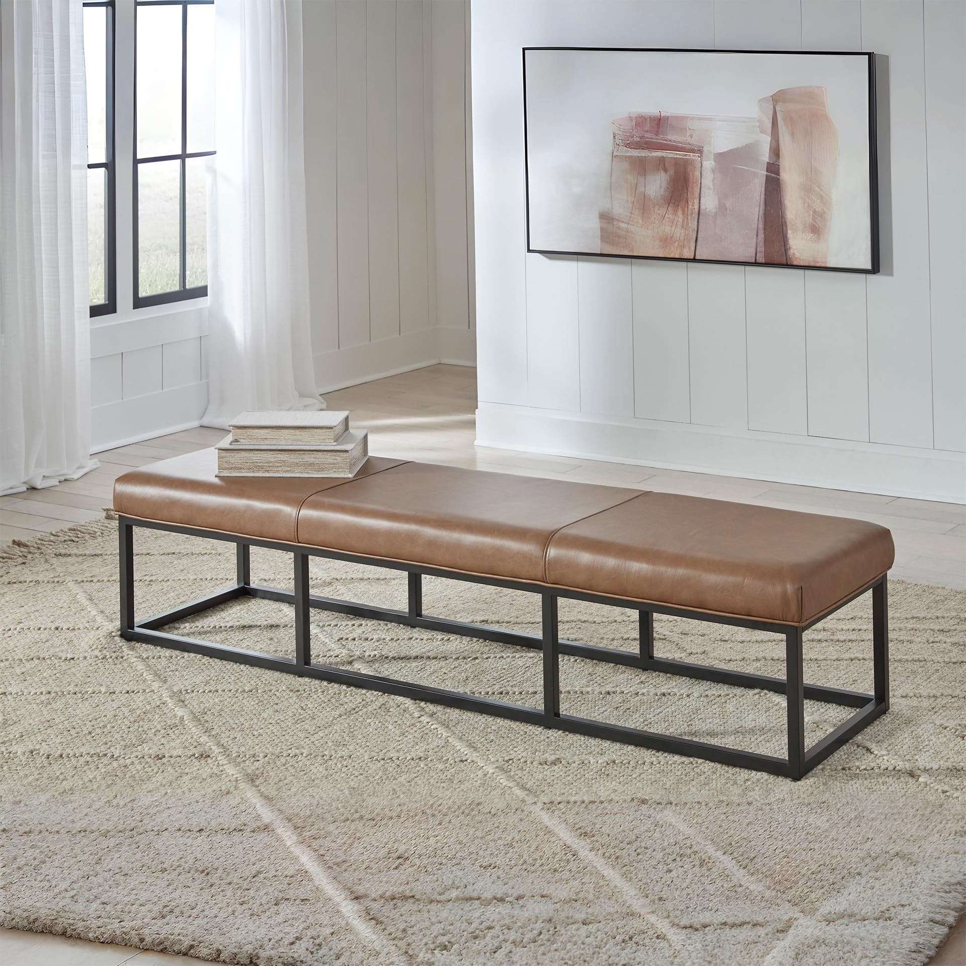 Leather Upholstered Accent Bench – Dark Brown & Black