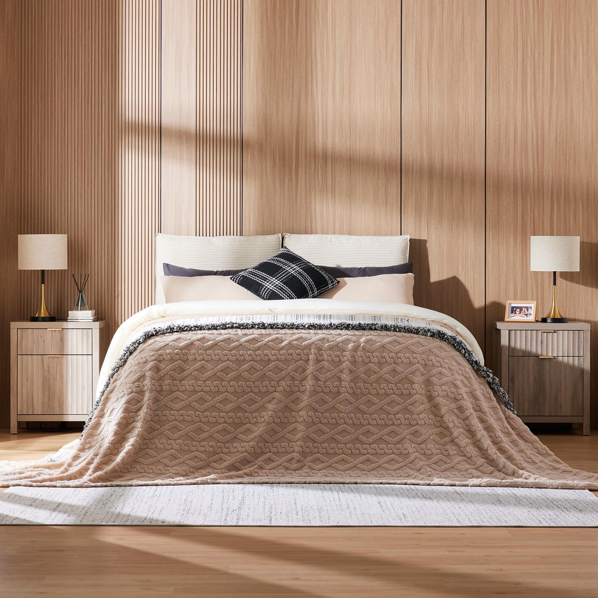 Fluted Nightstands with Charging Station, Set of 2