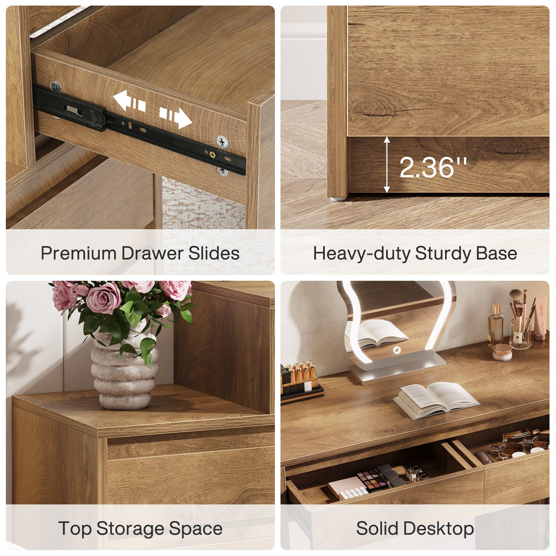 Tribesigns 63" Vanity Desk with 5 Drawers for Bedroom, Makeup Table with Movable 3-Drawer Chest Cabinet & Storage, Modern Large Dressing Table for Women Girl, Make up Desk for Bedroom