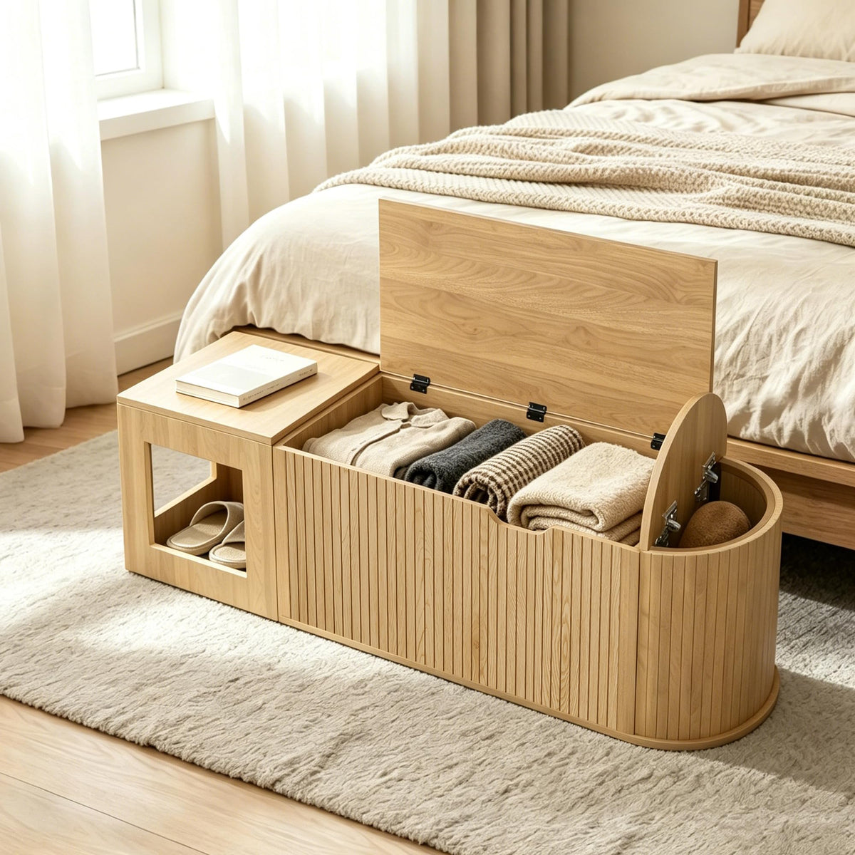 L-Shaped Cushioned Storage Bench