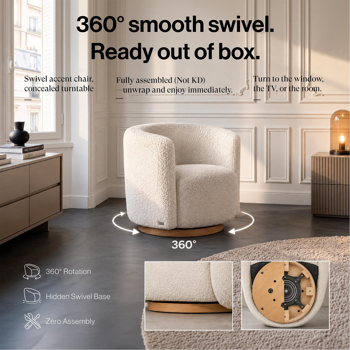 Cream Swivel Barrel Chair
