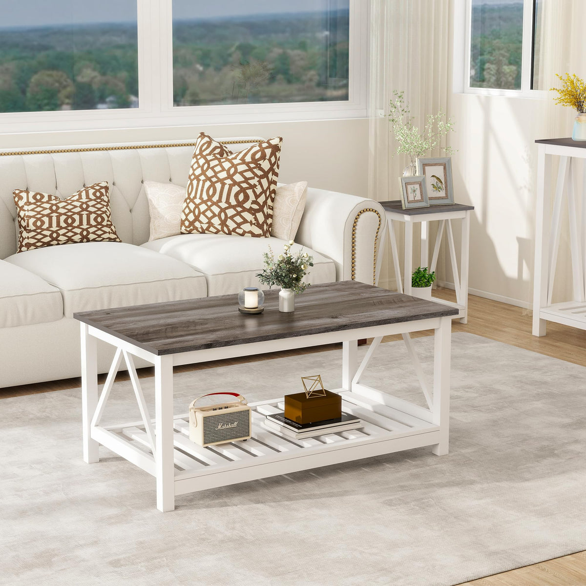 Coffee Table with Storage Small White Farmhouse Coffee Table for Livingroom