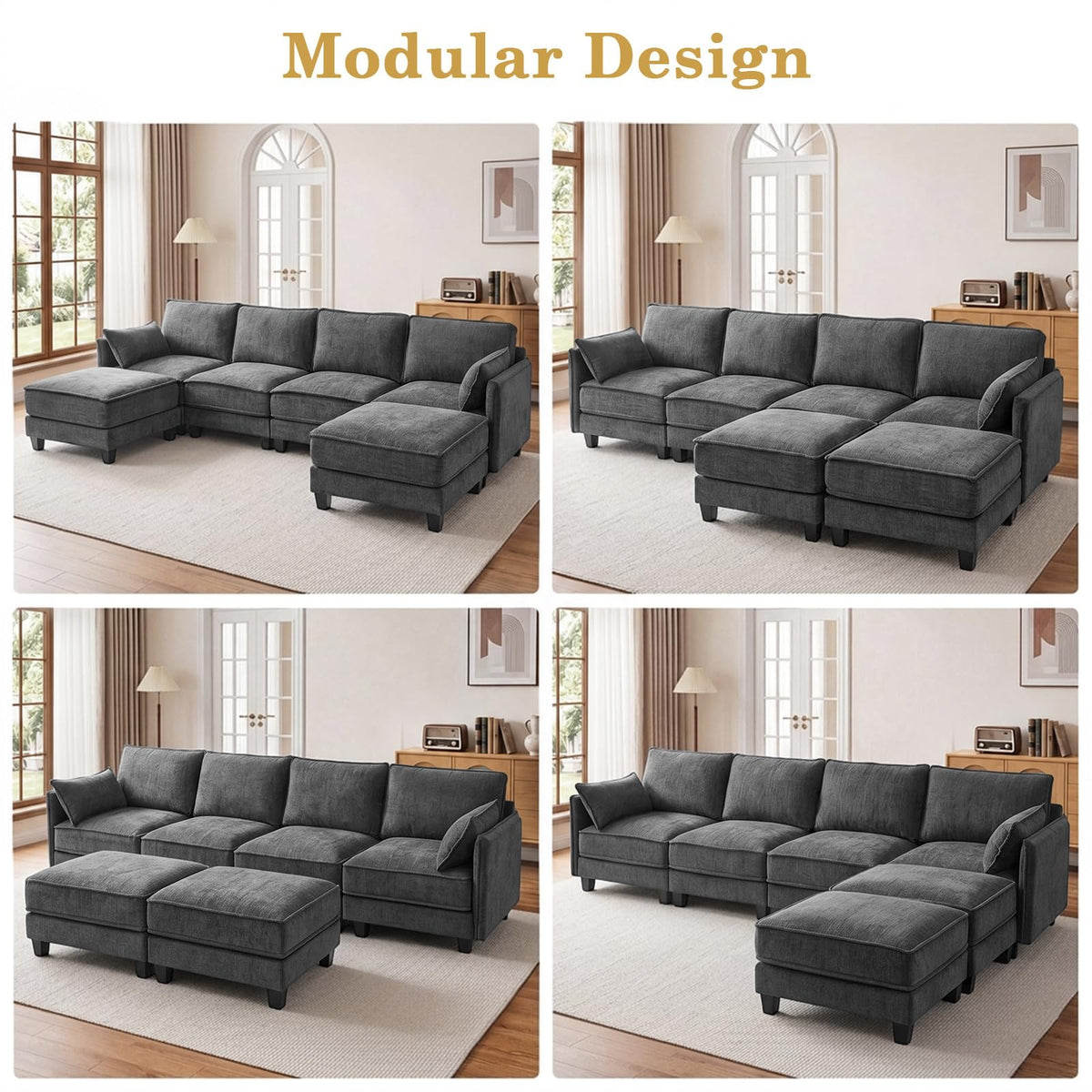 U-Shaped Chenille Modular Sectional