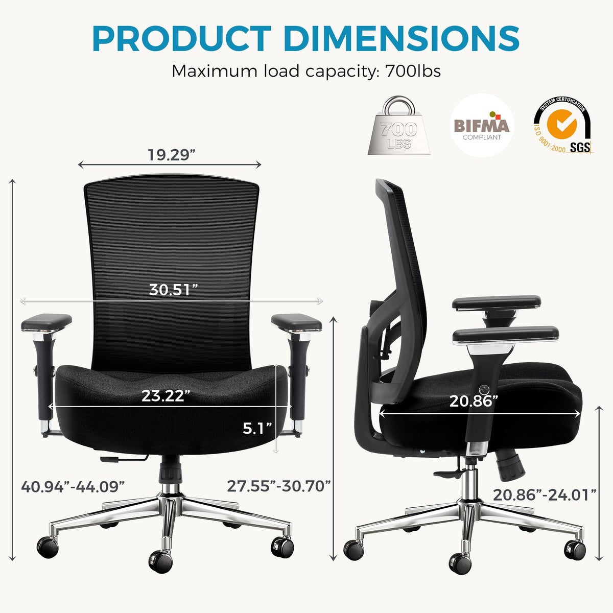Big and Tall Office Chair 700lbs with Ergonomic W Wide Thick Seat Cushion, Oversized Mesh Desk Chair with Adjustable Lumbar Support, Computer Chair with Upgraded 4D Armrests