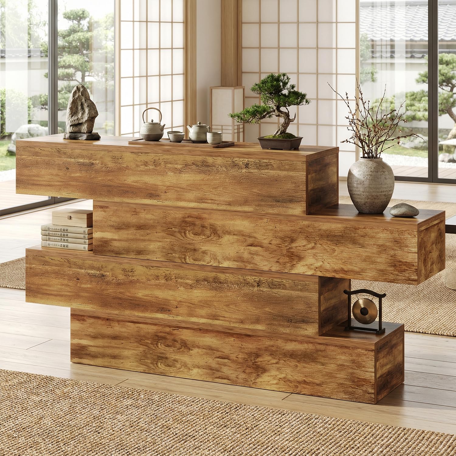 63-Inch 4-Tier Staggered Console Table