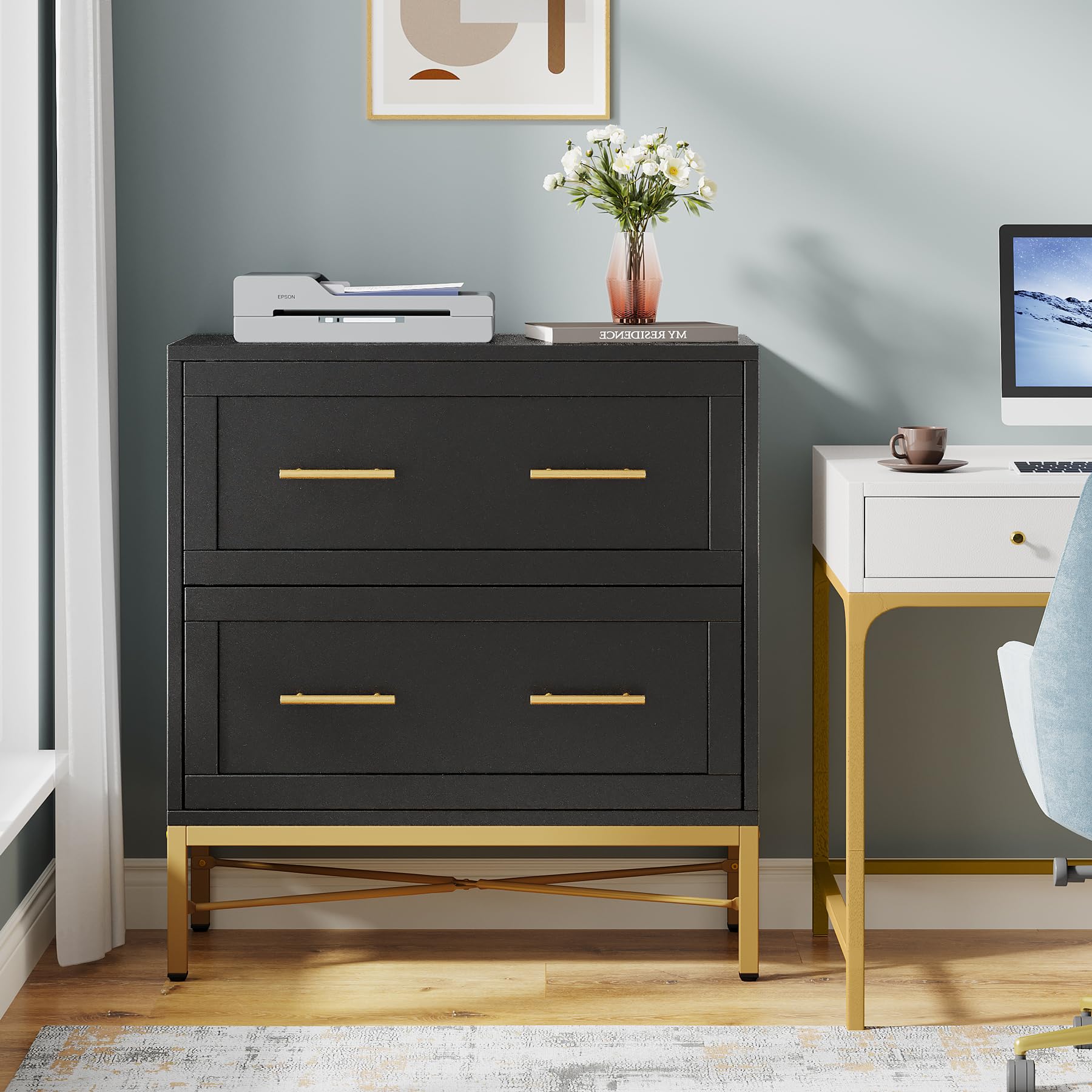 2-Drawer Lateral Filing Cabinet with Printer Stand