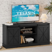 yesasin Farmhouse TV Stand for 55 60 65 Inch TV, Entertainment Center with Storage & Sliding Barn Doors, Easy Assembly, Modern Mid Century Media TV Console Table for Living Room, Bedroom Black