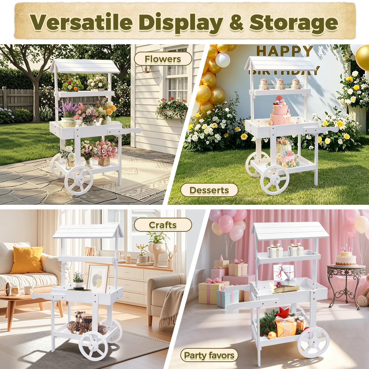 Togarhow Flower Cart Display Stand with Wheels Candy Cart Plant Stand