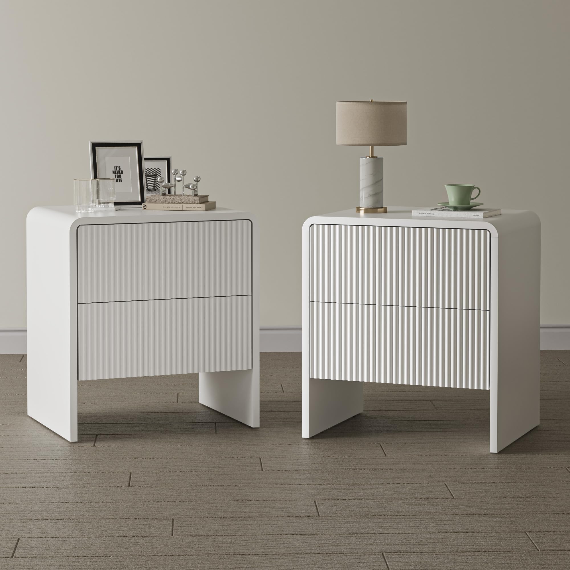 2-Drawer Curved Nightstand with Push-to-Open Storage