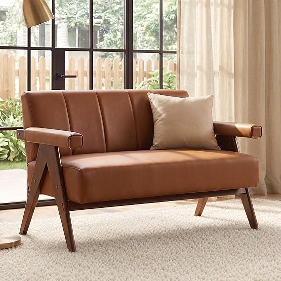 2-Seat Faux Leather Loveseat Bench