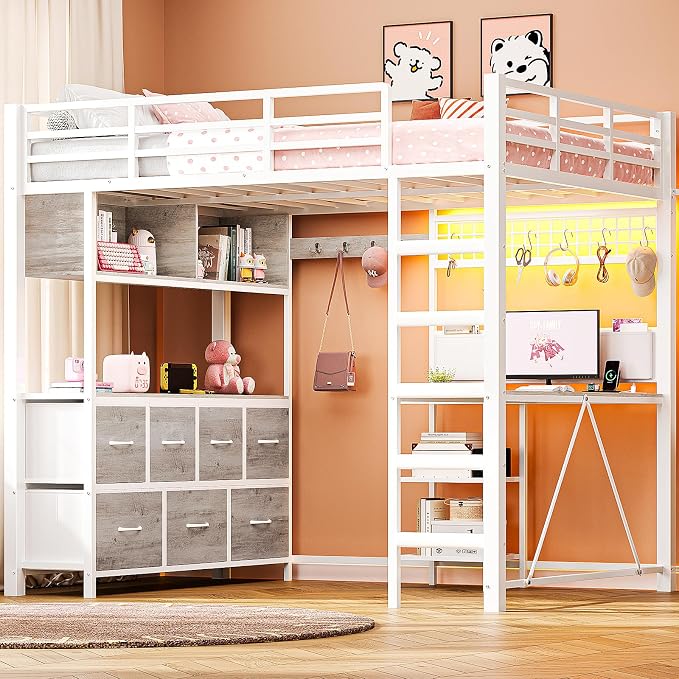 Full Loft Bed with Desk and Storage