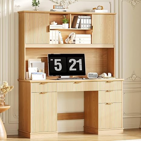 Farmhouse Executive Desk with Hutch & Charging Station