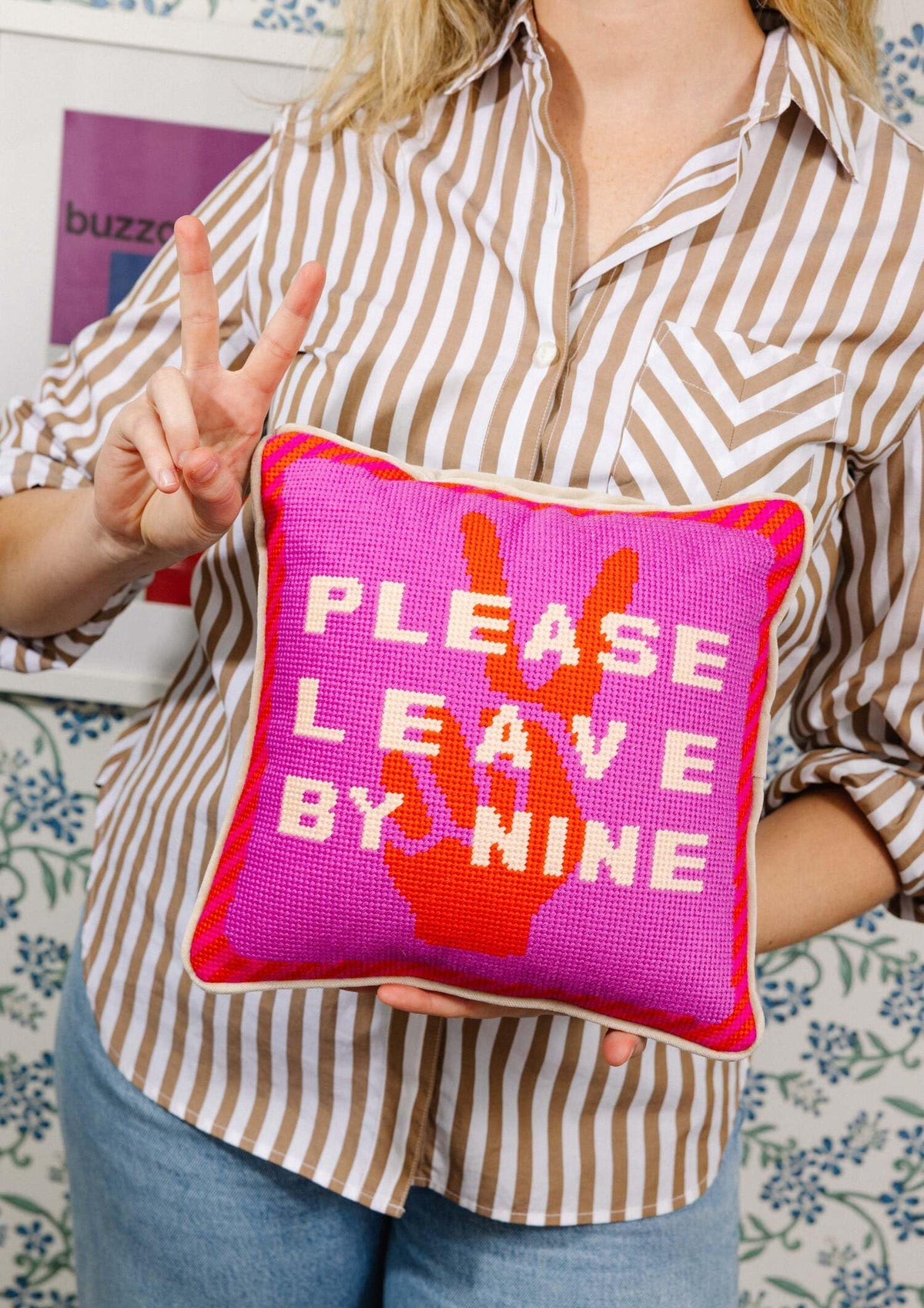 Slogan Needlepoint Throw Pillow