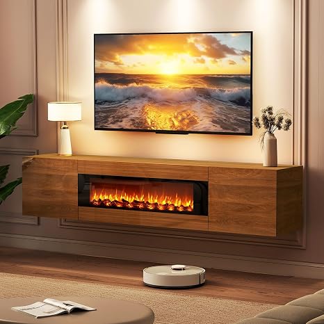 70" Floating TV Stand with Electric Fireplace