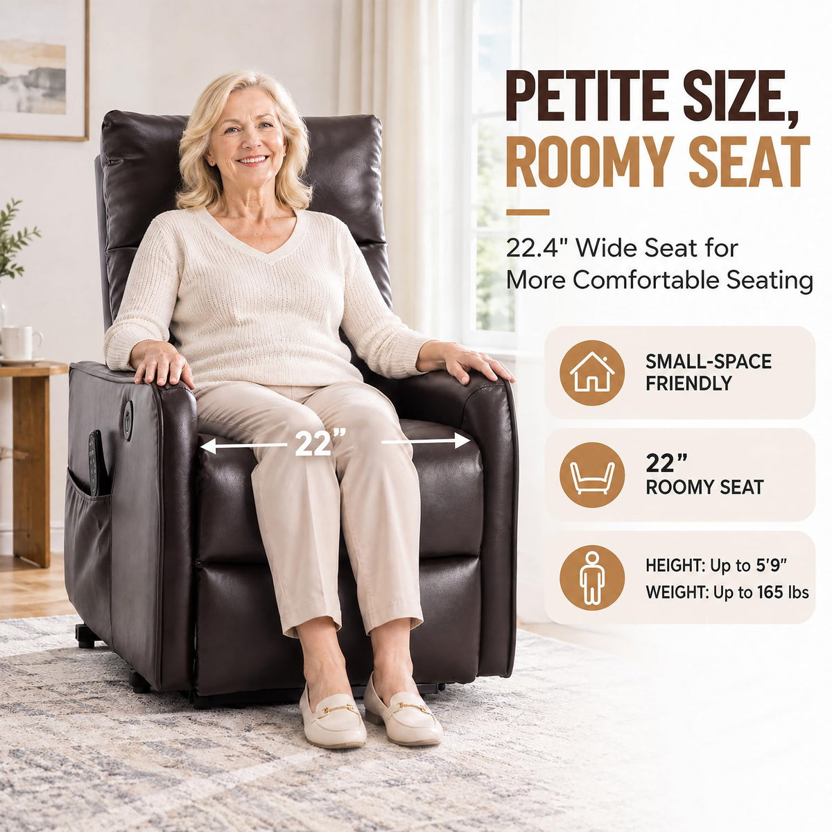Aeluvia Petite Power Lift Recliner Chair for Seniors and Small Spaces