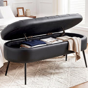 VATROS Storage Ottoman Bench, 43.7" PU Leather End of Bed Bench Black