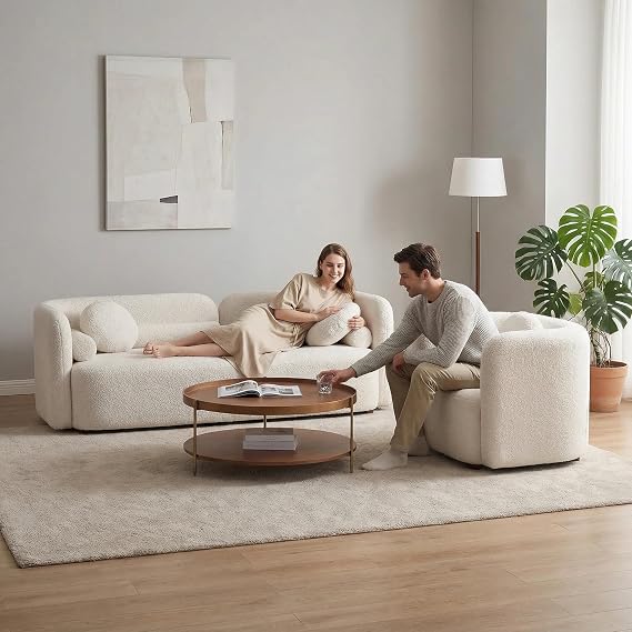 Modular Boucle Sofa Set with Pillows