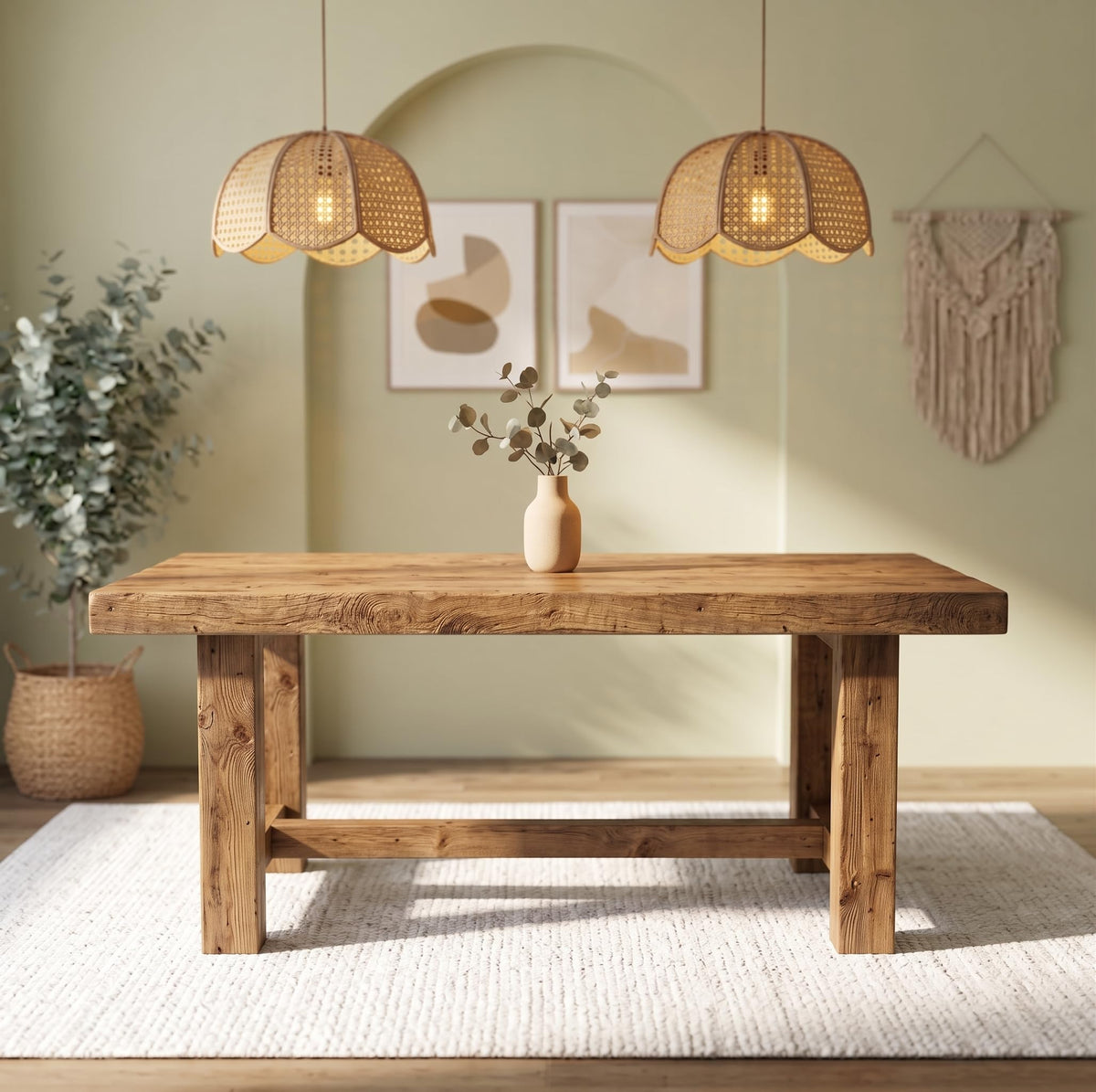 TRIBEWOOD 63-Inch Solid Wood Rectangular Dining Table for 4-6 People