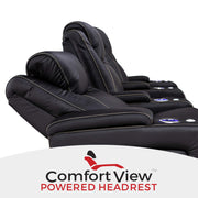 Seatcraft Pantheon - Big & Tall - Home Theater Seating - Living Room - 400 lbs Capacity - Italian Leather - Power Recline - Powered Headrest and Lumbar - Cupholders - Arm Storage, Row of 3, Black
