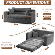 NLDD Convertible Sofa Bed, Pull Out Boneless Couch Loveseat Floor Sofa Bed with Pillows, 2-Seater Folding Sofa Loveseat Boneless Couch for Living Room, Bedroom, Apartment, Office(Grey)