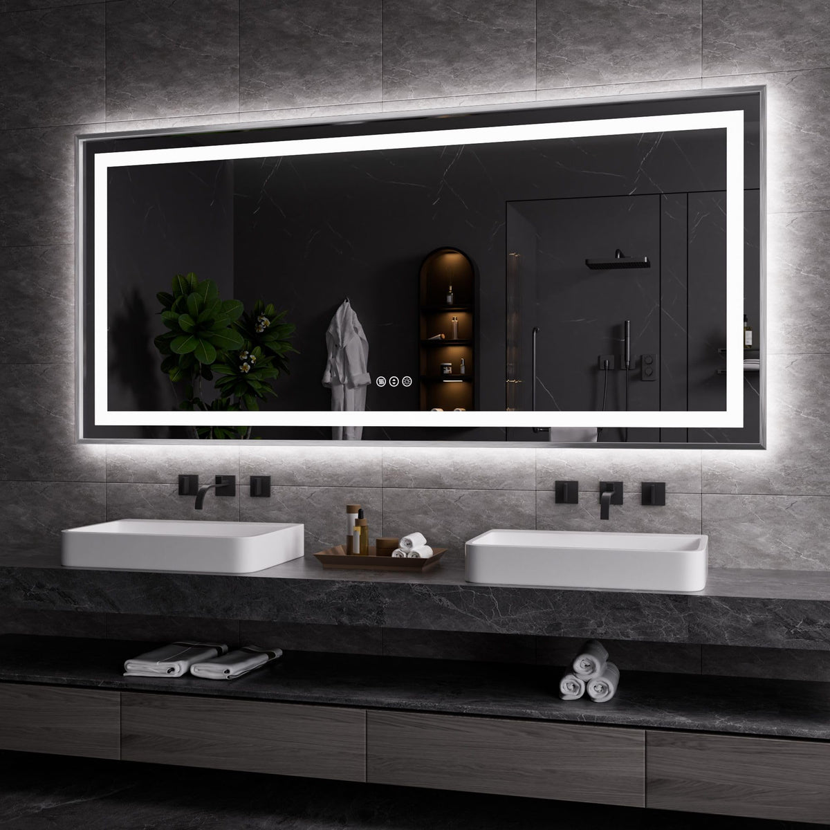 Amorho LED Bathroom Mirror 77"X36", Front Light and Backlit(Brushed Silver)