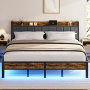 Metal Platform Bed Frame with LED Lights & USB Charging Headboard