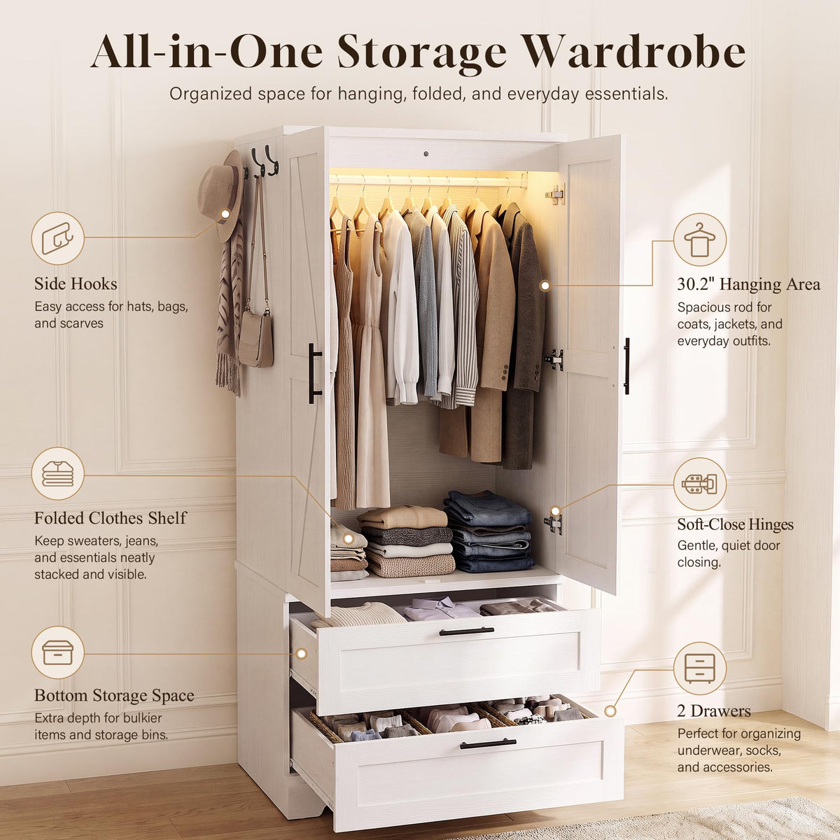 White Wardrobe with Sensor Light