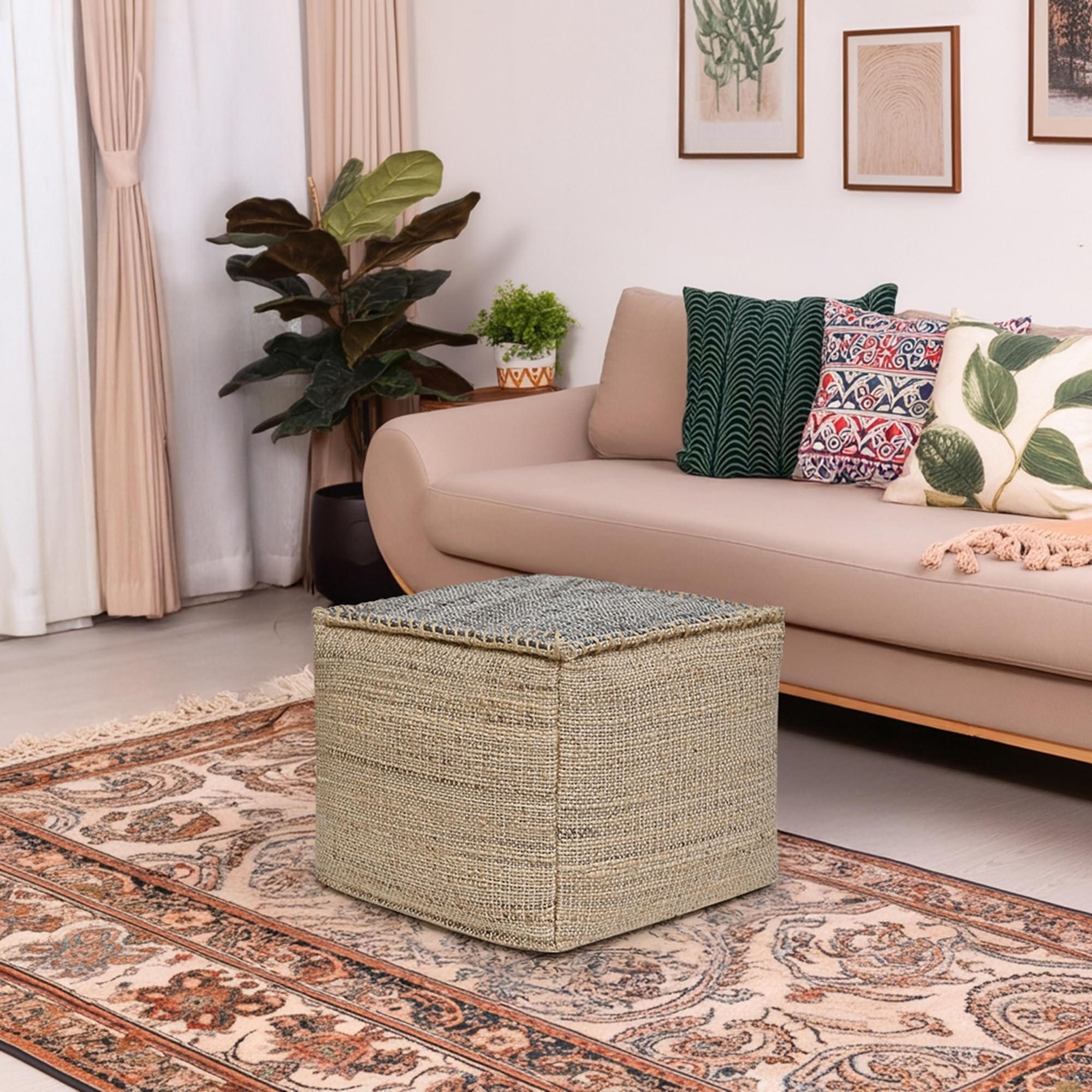 Jute Cotton Pouf Ottoman