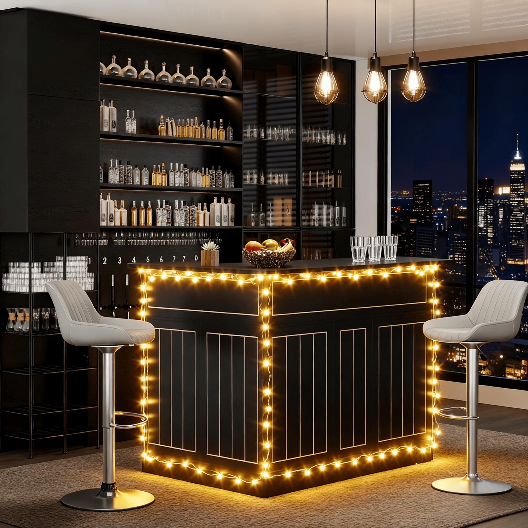 L-Shaped Corner Bar Cabinet with Power Outlet
